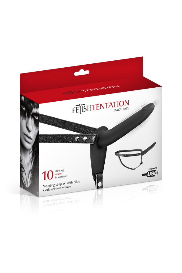 Fetish Tentation - Arnés vibrador con dildo 15,5 cm - Negro