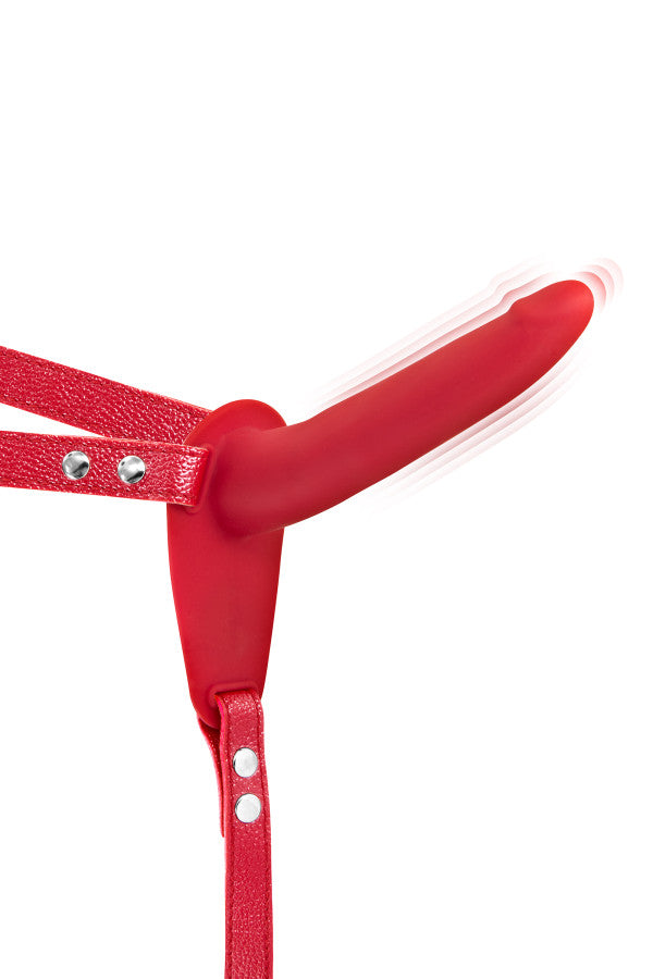 Fetish Tentation - Arnés vibrador con dildo 15'5 cm - Rojo