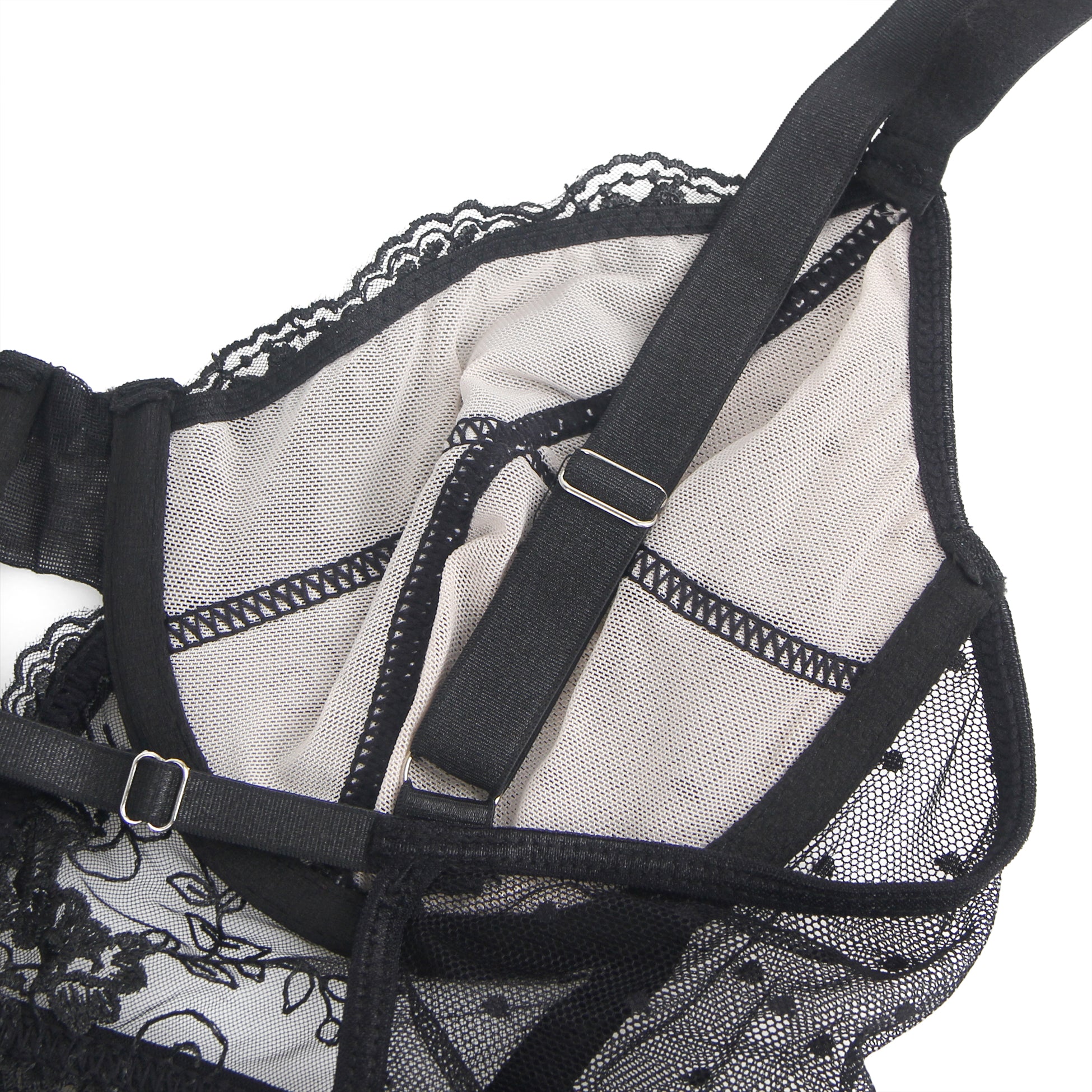 Oh Yeah - Body in Pizzo con Reggicalze Incorporato - Nero