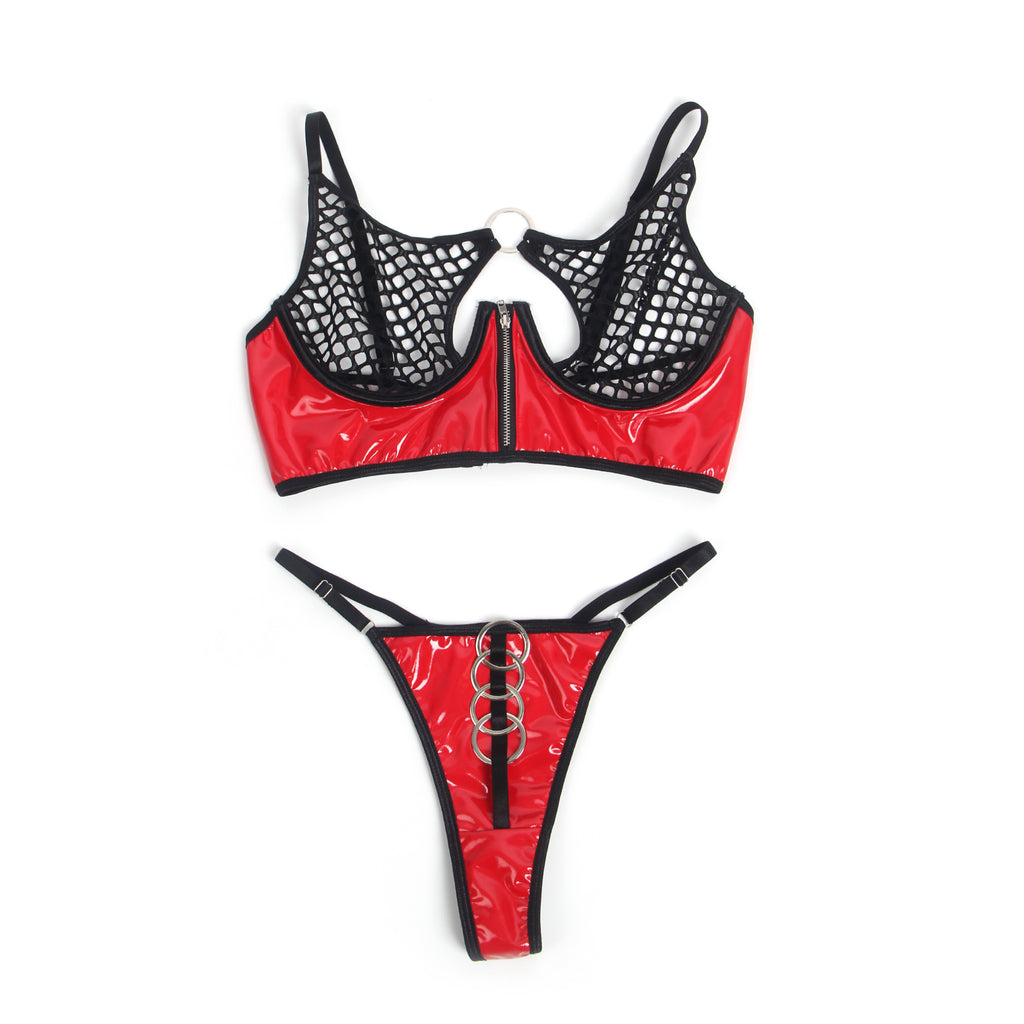 Oh Yeah - Conjunto de 2 Piezas de Látex Rojo y Rejilla