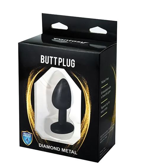 Fantasy Toys - Plug de Metal Negro con Gema Plateada - S