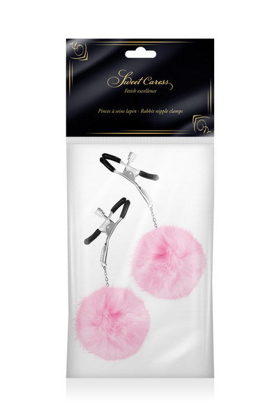 Sweet Caress - Pinza para Pezones Ajustable con Pompones - Rosa