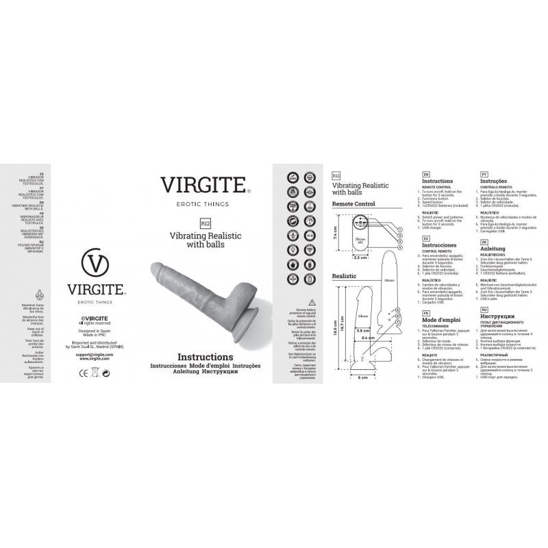 VIBRADOR REALISTA R12" CARNE 14,4 CM CON MANDO A DISTANCIA"