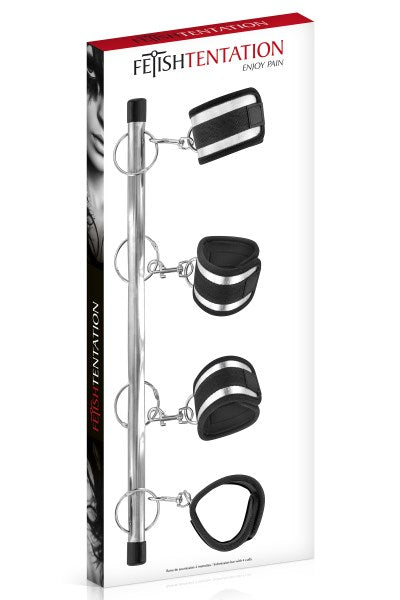 Fetish Temptation - Barra Restrictiva con 4 Esposas - Negro