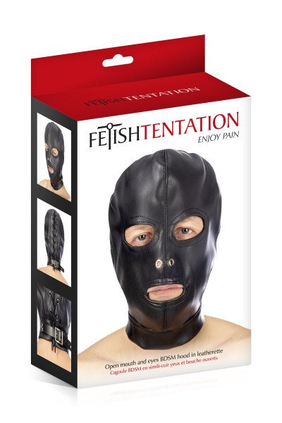 Fetish Tentation - Máscara con Apertura para Ojos y Boca - Negra