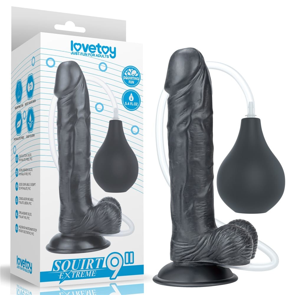 Dildo extremo de 9'' con chorro - Negro