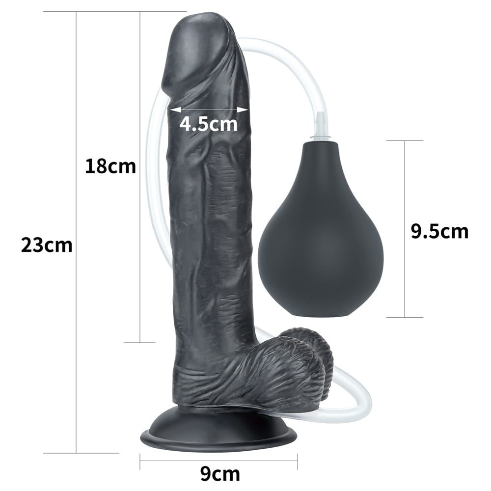 Dildo extremo de 9'' con chorro - Negro
