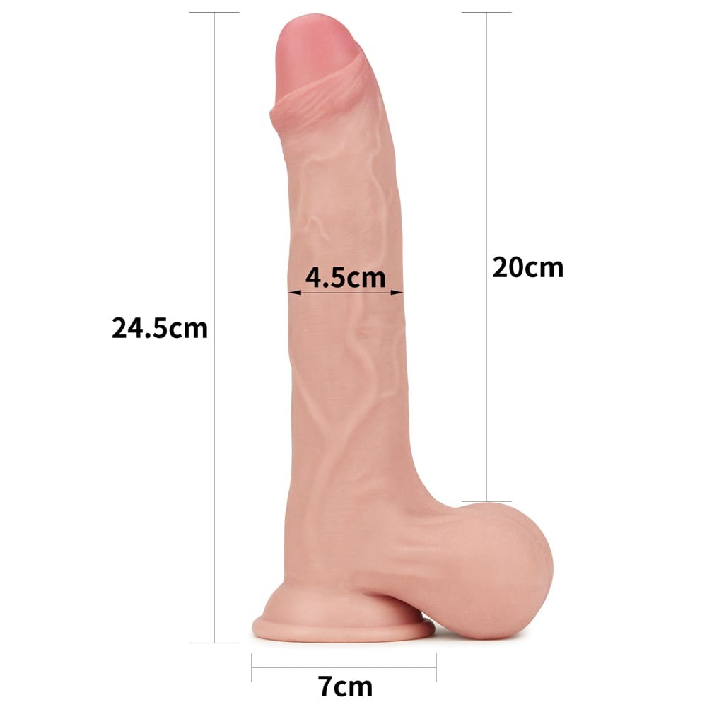 Dildo de doble capa con piel móvil de 9,5'' - Testículo entero