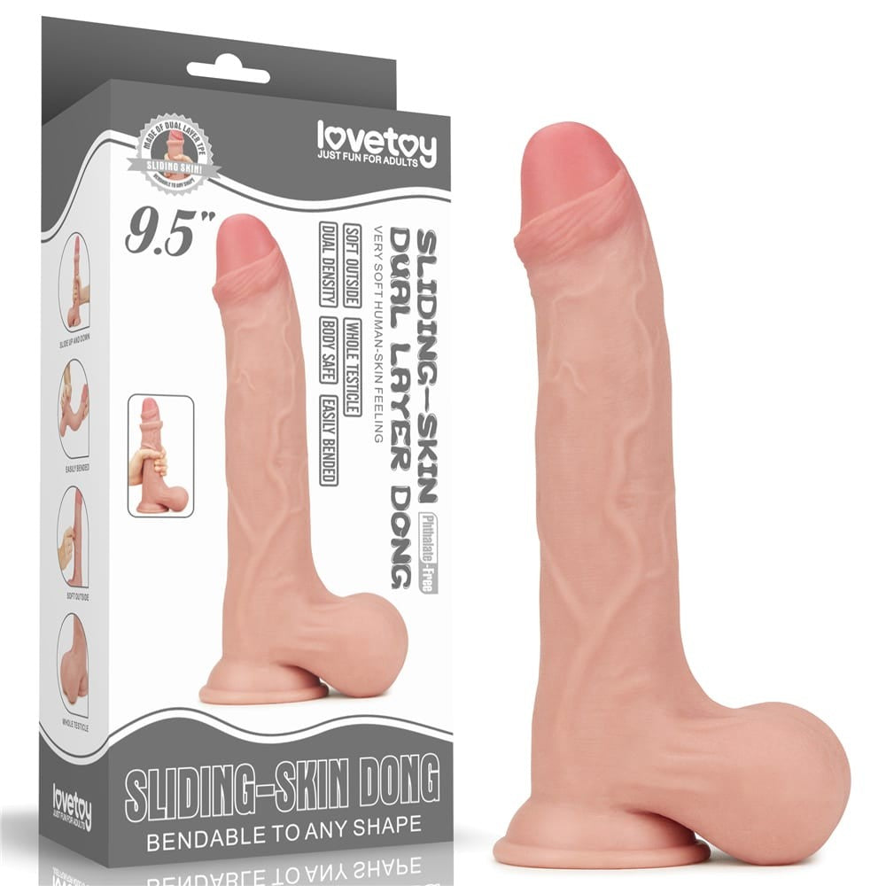 Dildo de doble capa con piel móvil de 9,5'' - Testículo entero