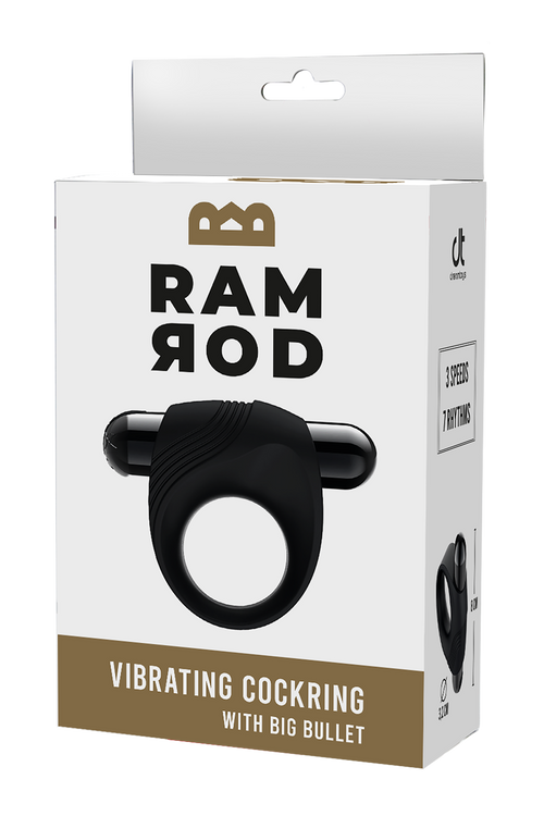 ANILLO VIBRADOR PARA PENE RAMROD CON BALA GRANDE NEGRA