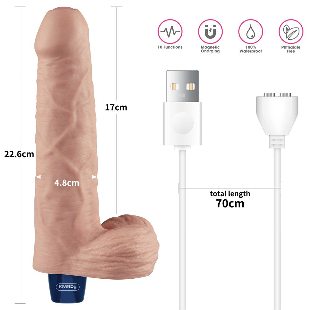 Dildo vibrador recargable REAL SOFTEE de 9" (color carne)