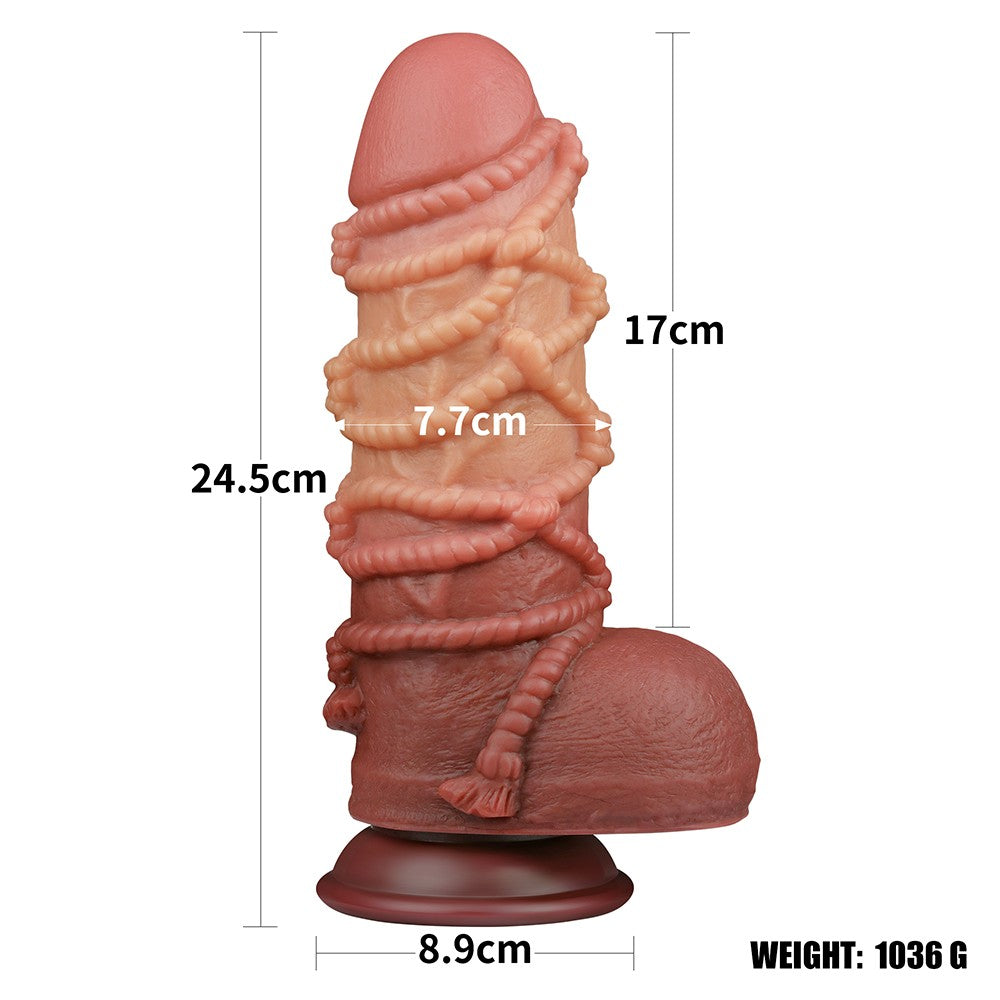 Pene de silicona platino de doble capa de 9,5'' con cordón_B15O50_3
