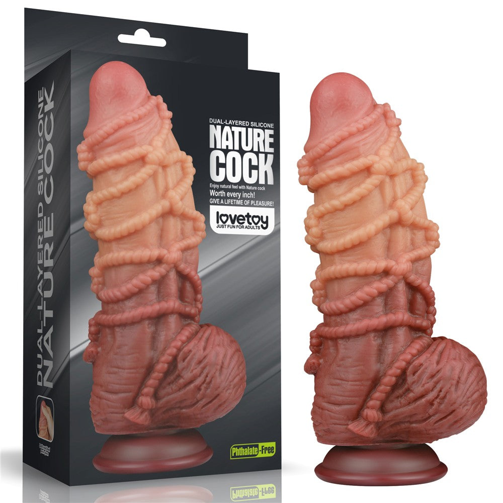 Pene de silicona platino de doble capa de 9,5'' con cordón_B15O50_3