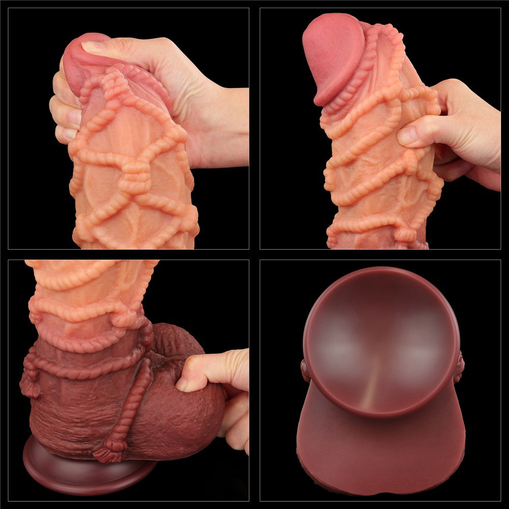 Pene de silicona platino de doble capa de 10,5'' con cuerda