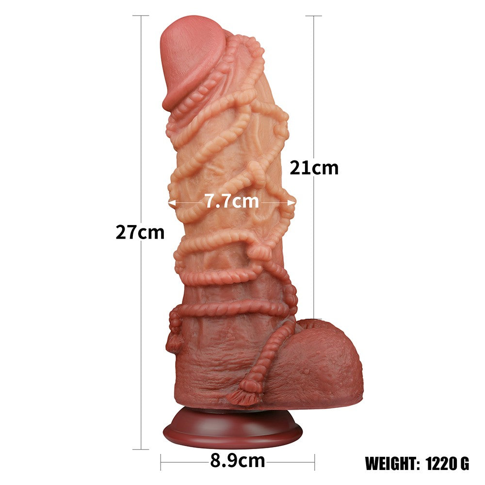 Pene de silicona platino de doble capa de 10,5'' con cuerda