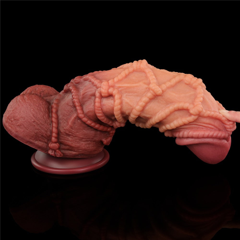 Pene de silicona platino de doble capa de 10,5'' con cuerda