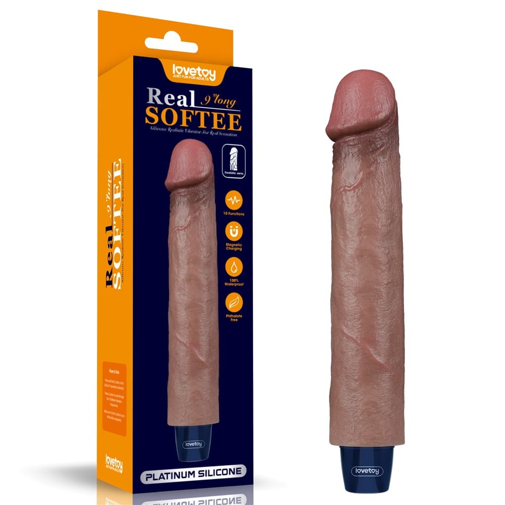 Dildo vibrador recargable de silicona REAL SOFTEE de 9"