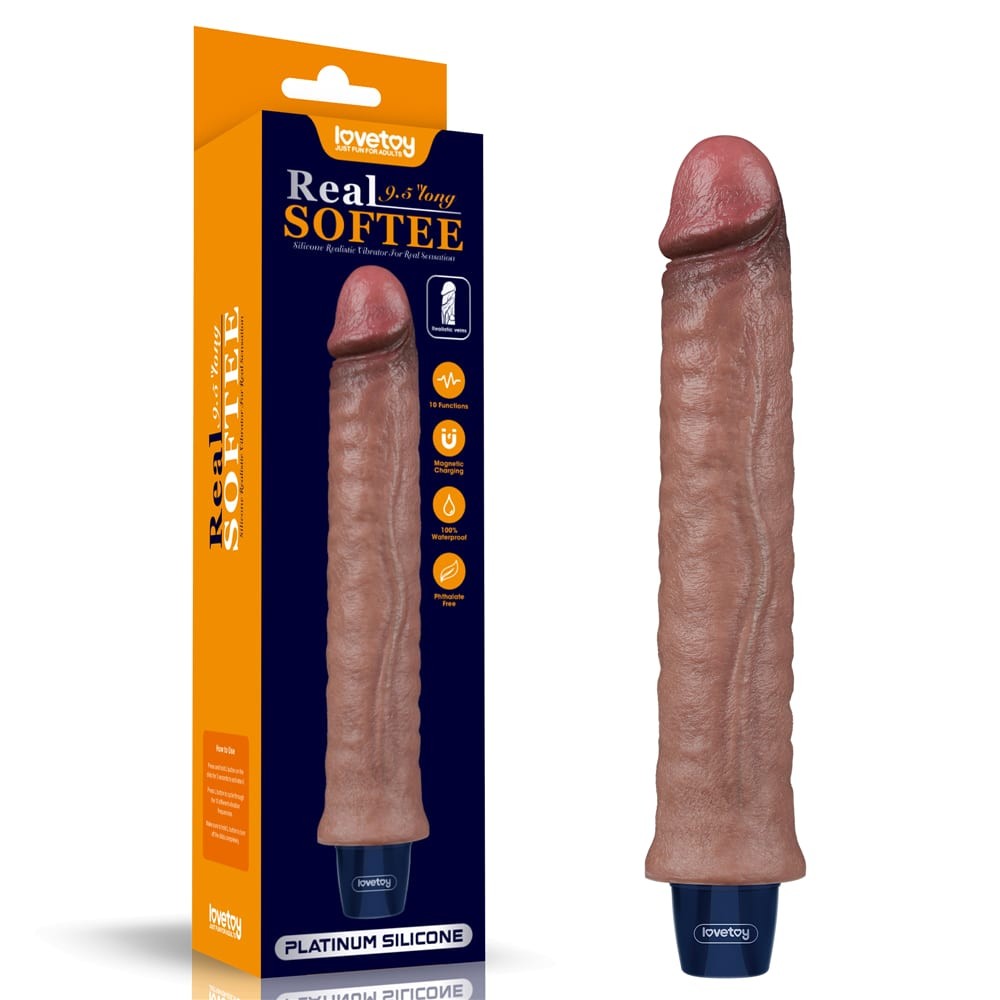 Dildo vibrador recargable de silicona REAL SOFTEE de 9,5"