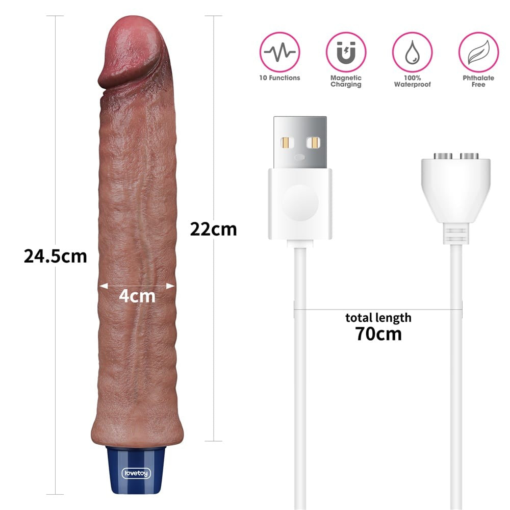 Dildo vibrador recargable de silicona REAL SOFTEE de 9,5"