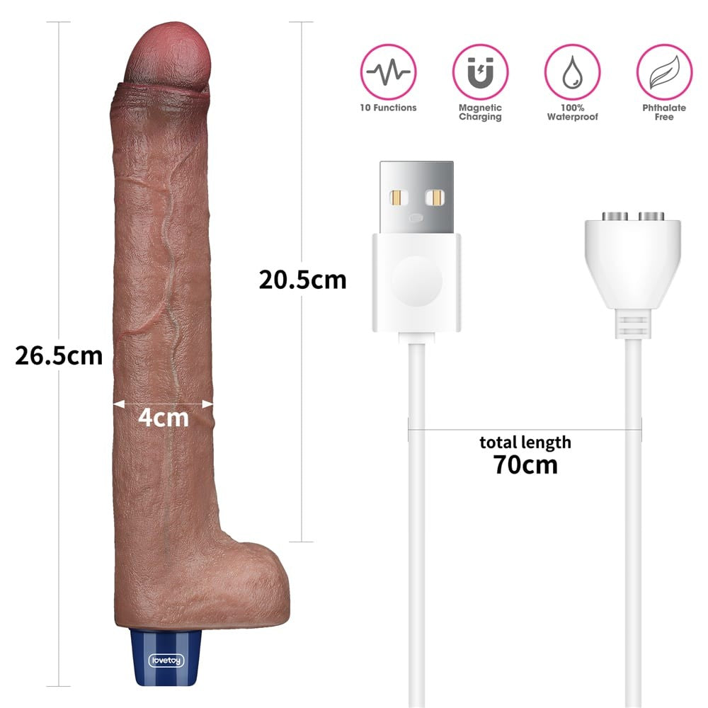 Dildo vibrador recargable de silicona REAL SOFTEE de 26,6 cm