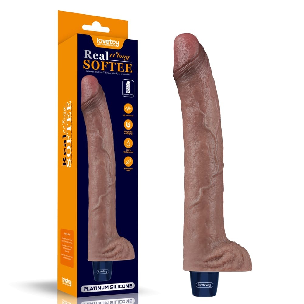 Dildo vibrador recargable de silicona REAL SOFTEE de 11 pulgadas
