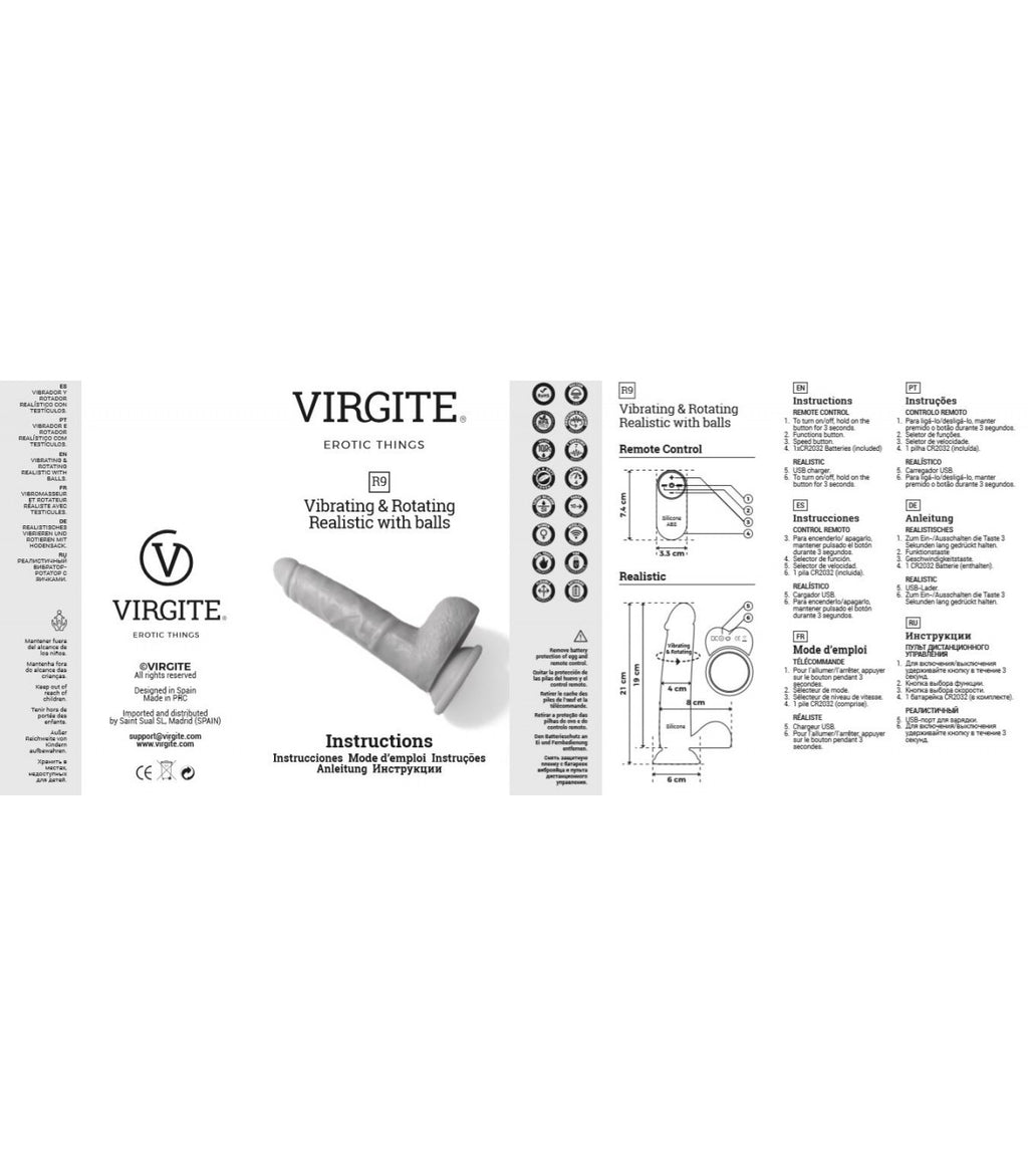 VIBRADOR Y ROTADOR REALISTA R9" 19CM CON MANDO A DISTANCIA"