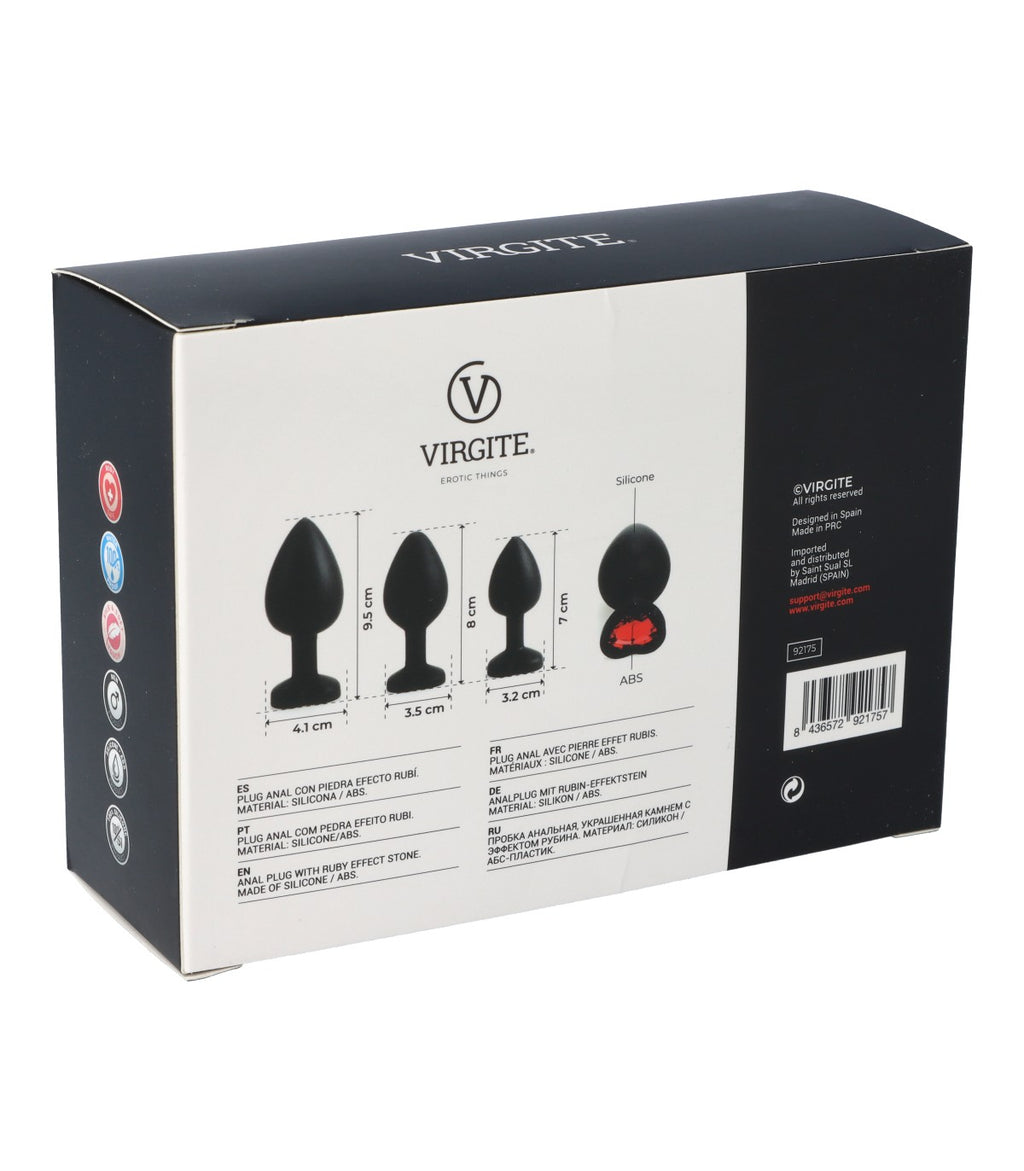 JUEGO DE TRES ESPIGAS E14 SILICONA CORAZÓN NEGRO-RUBÍ