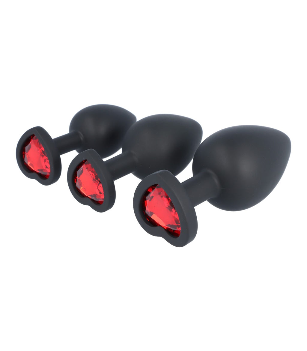 JUEGO DE TRES ESPIGAS E14 SILICONA CORAZÓN NEGRO-RUBÍ