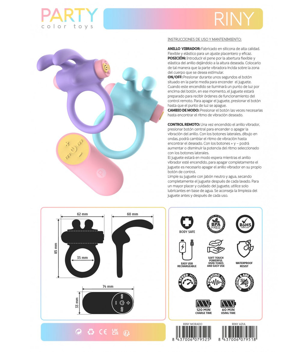 ANILLO VIBRADOR RINY CON CONTROLADOR USB DE SILICONA LILA