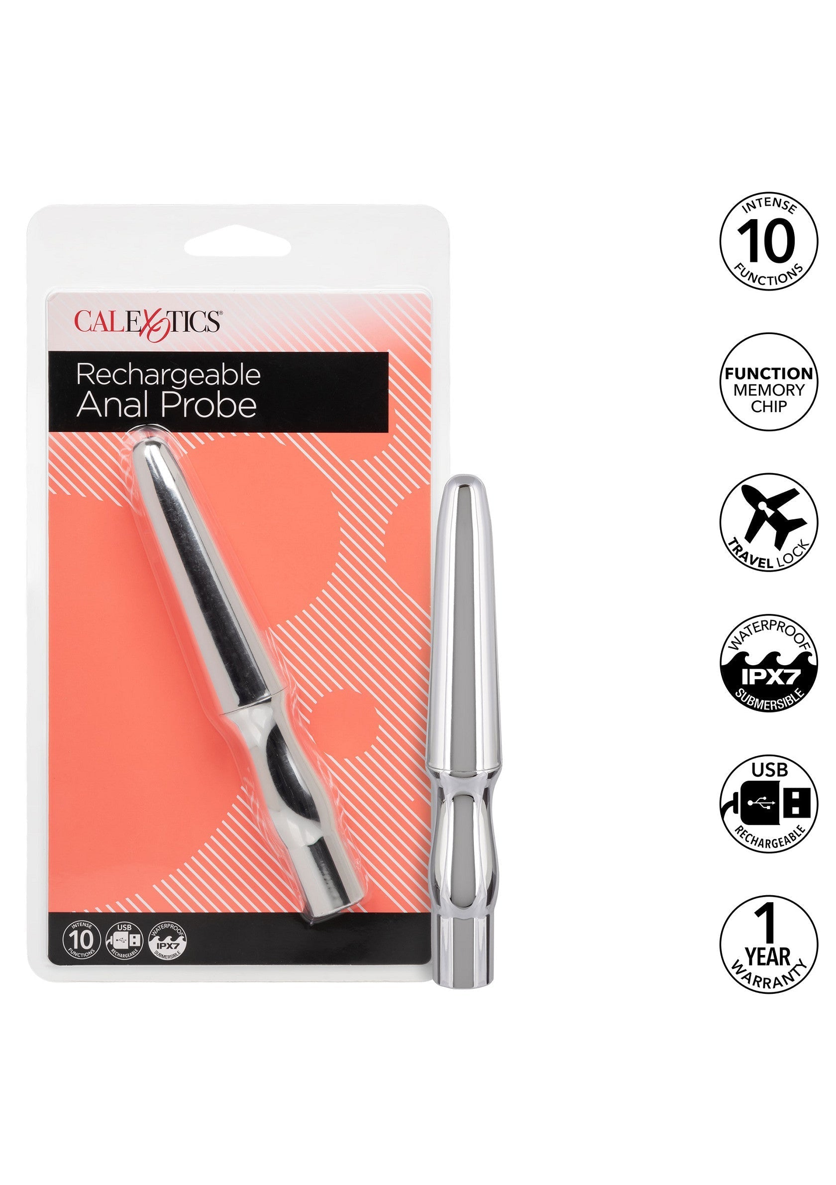 Sonda anal recargable plateada