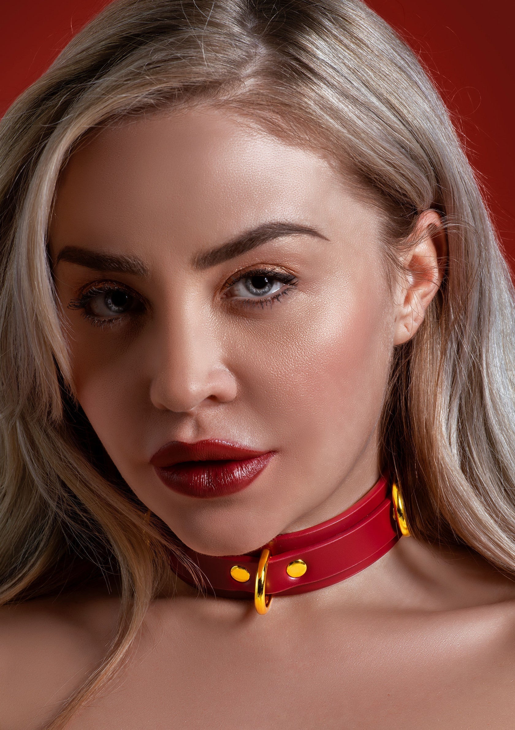Collar con anilla en D de lujo rojo