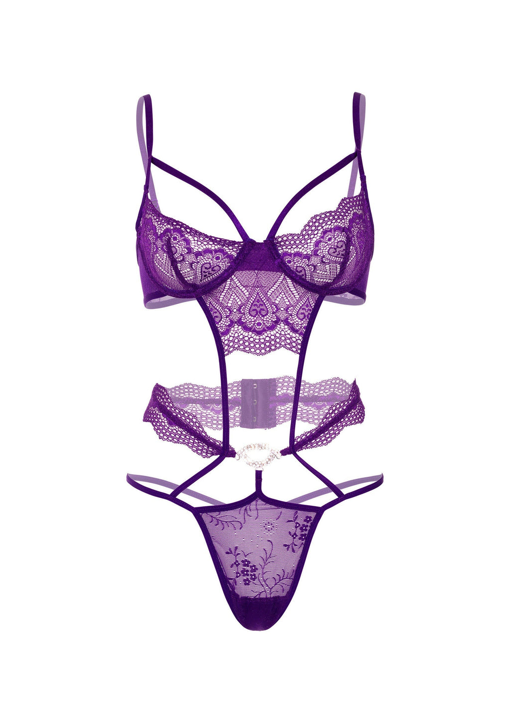 Teddy de encaje de corazón con joya violeta