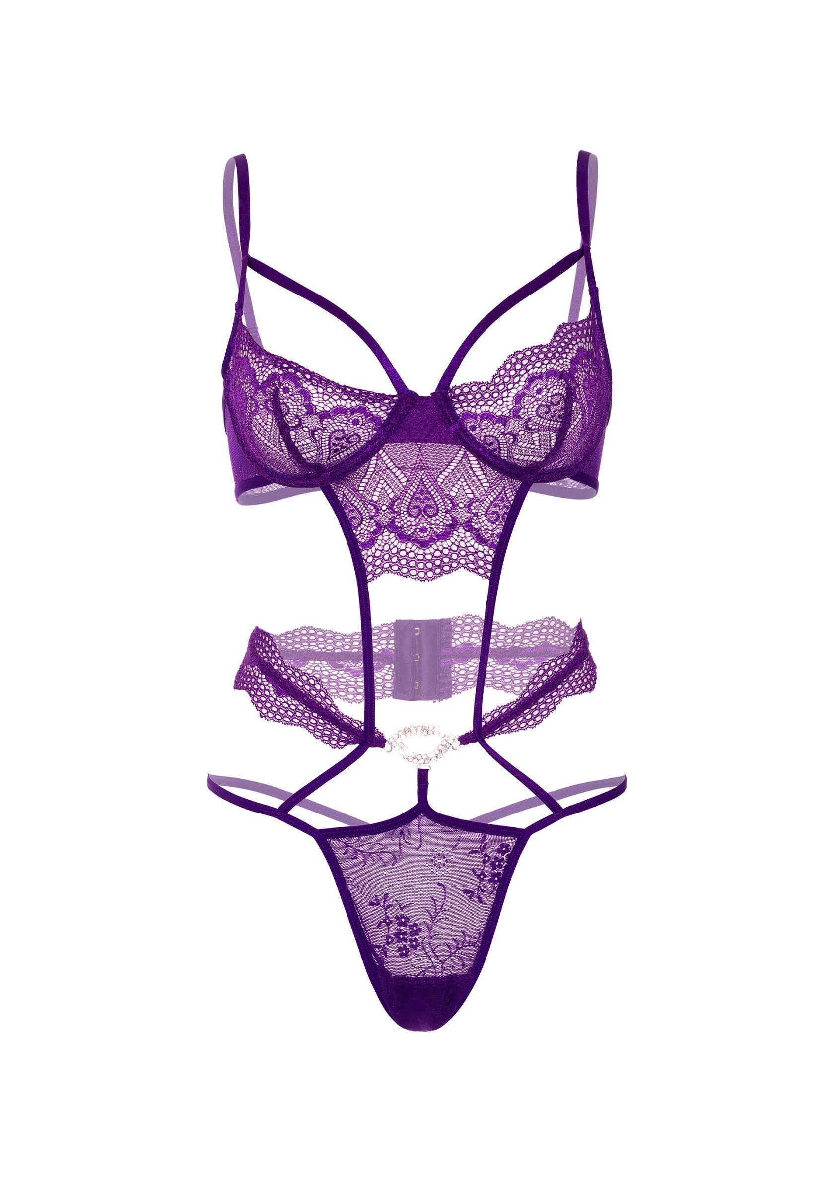Teddy de encaje de corazón con joya violeta