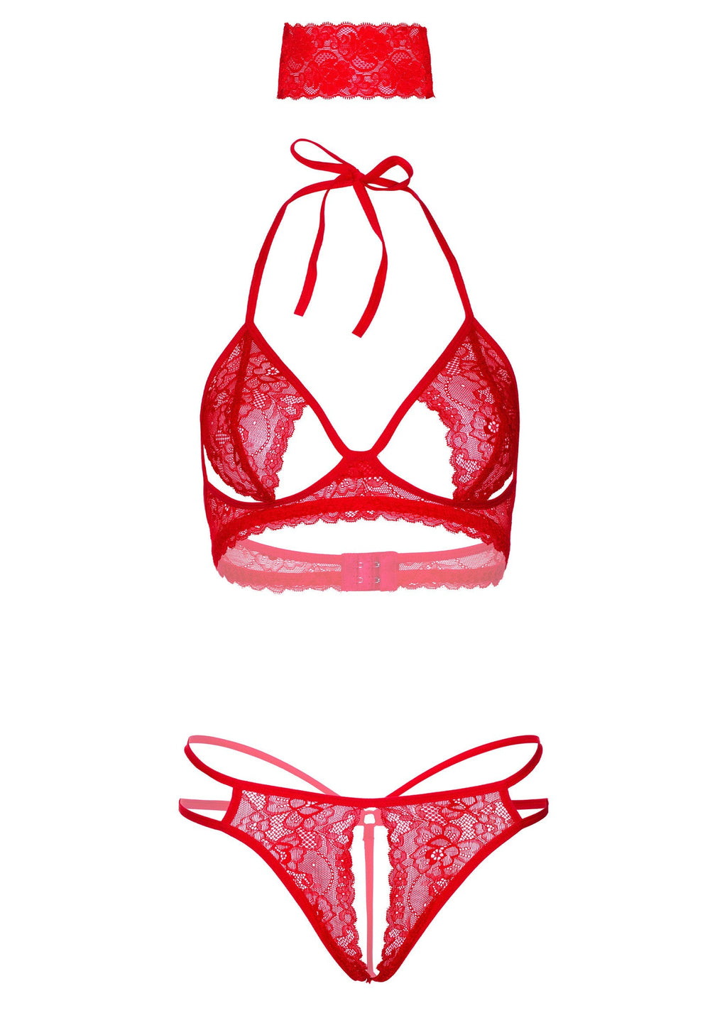 Sujetador, bragas y venda de 3 piezas rojos