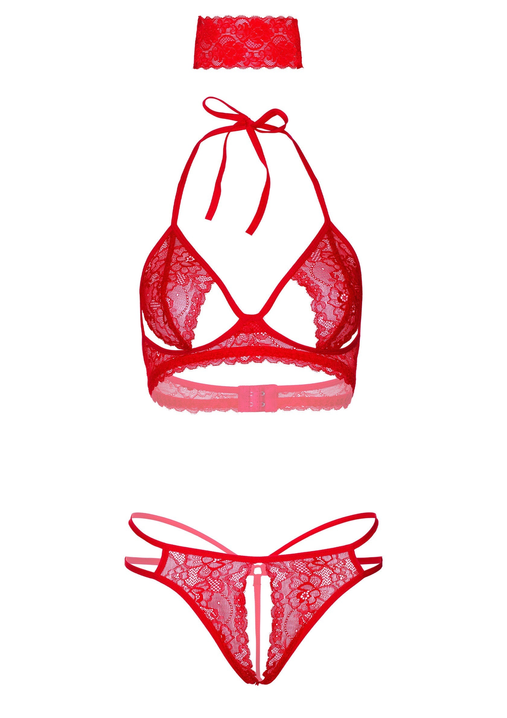 Sujetador, bragas y venda de 3 piezas rojos