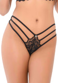 Tanga de encaje con tiras negras