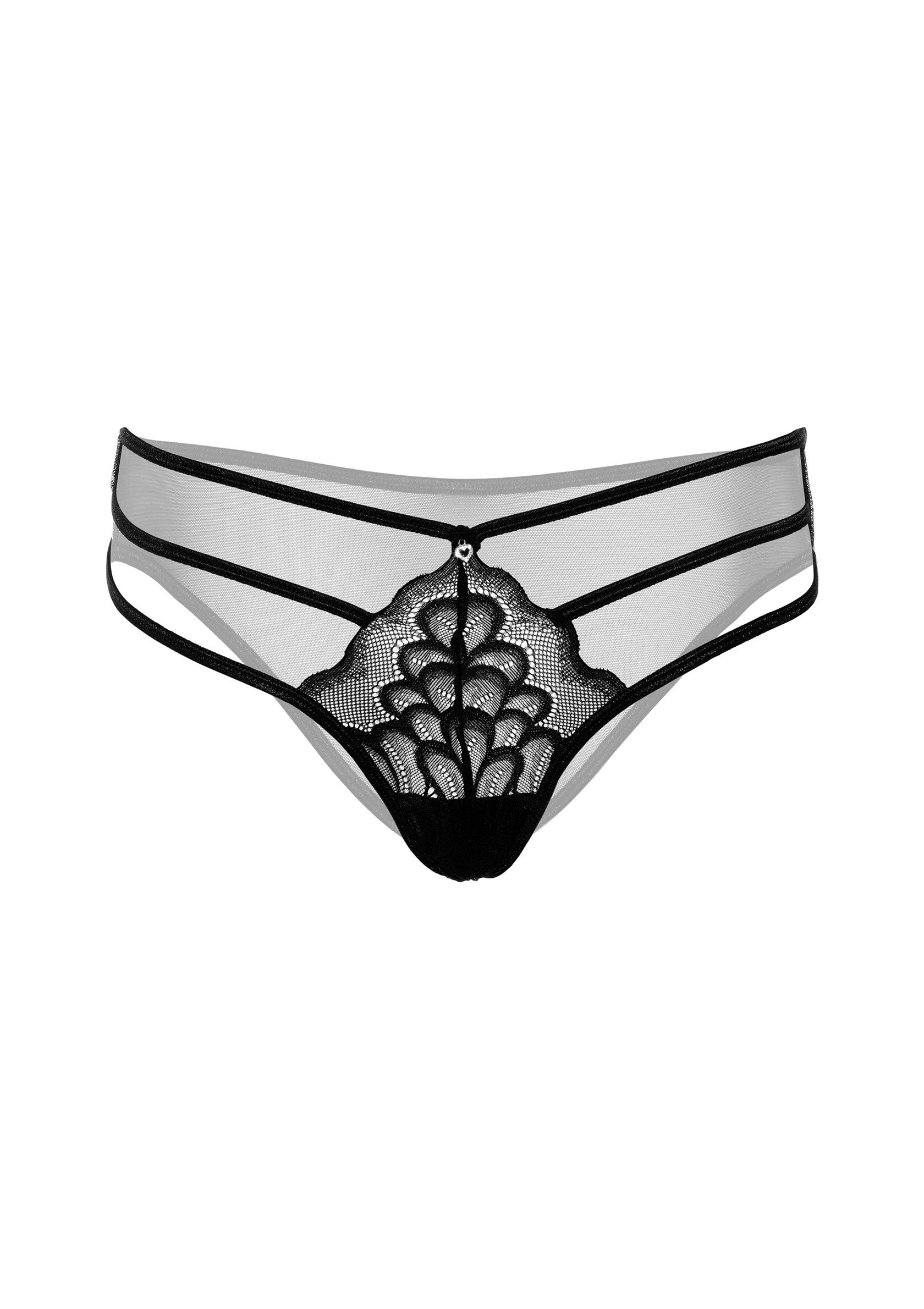 Tanga de encaje con tiras negras