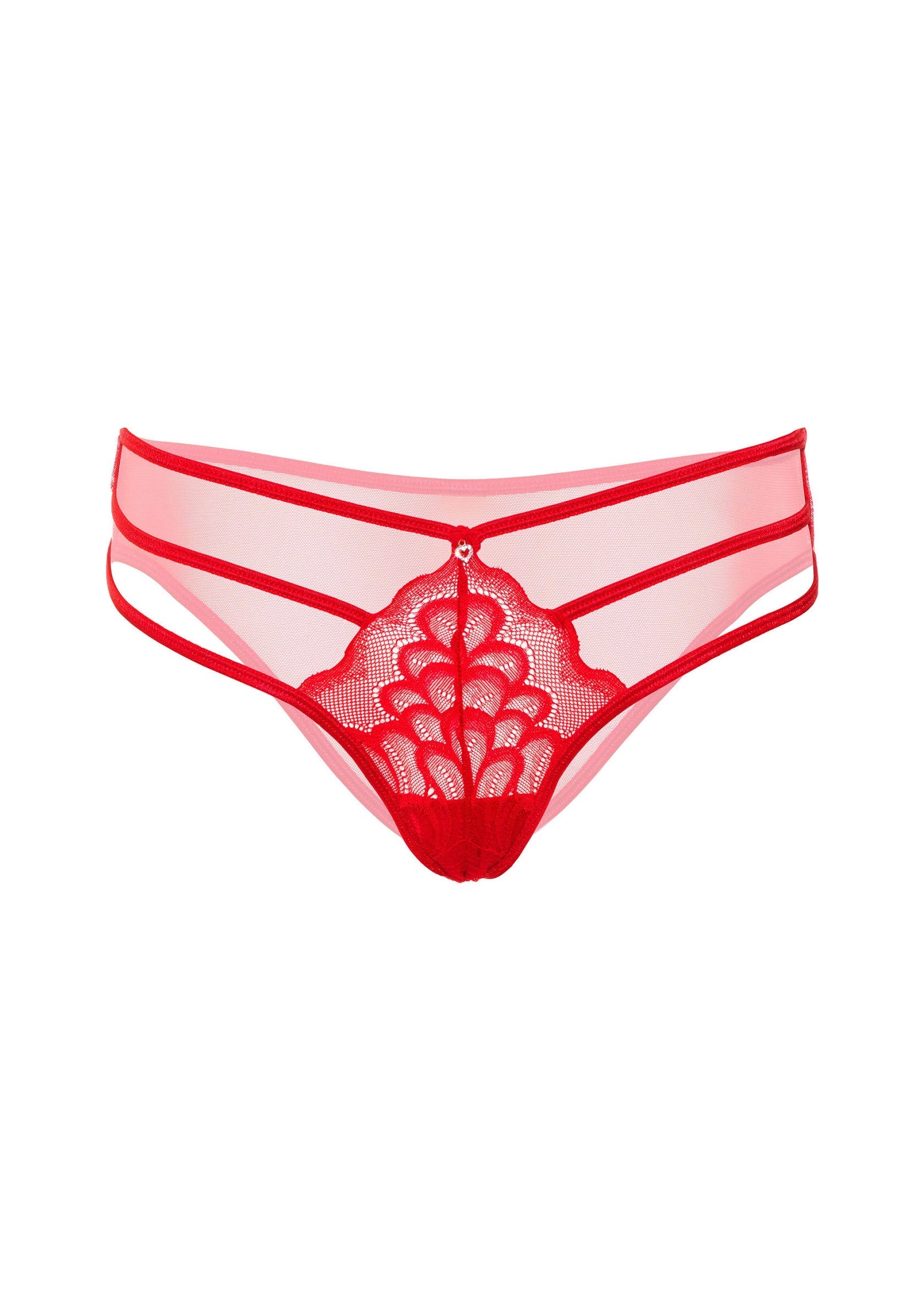 Tanga de encaje con tirantes rojos
