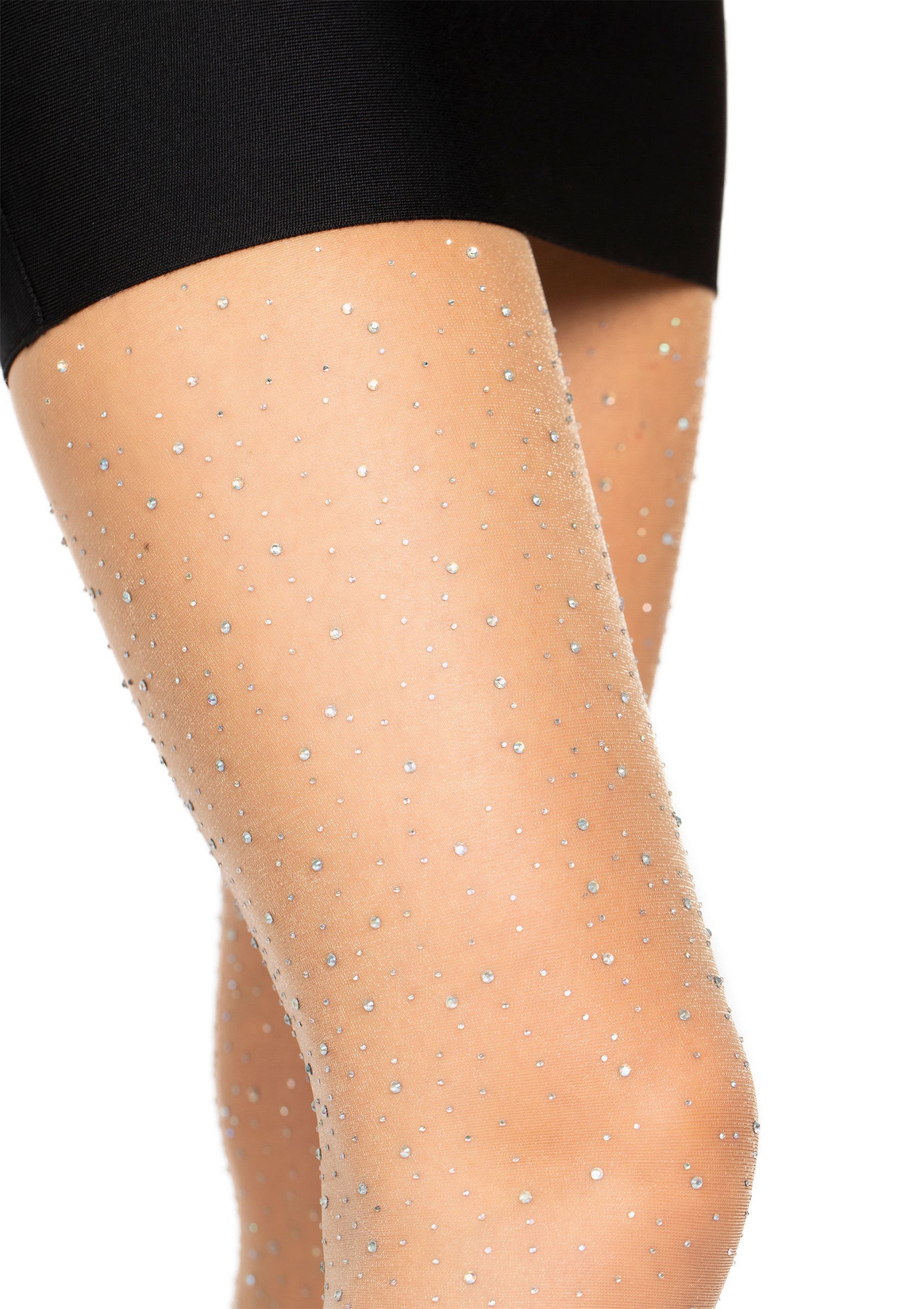 Medias transparentes de elastano con pedrería color carne