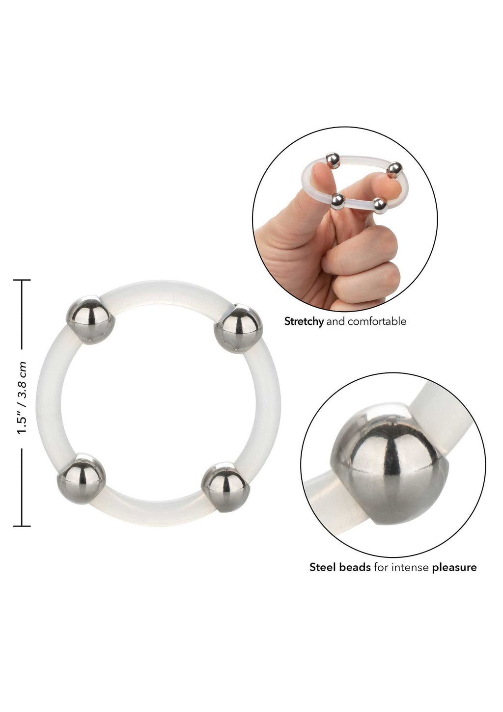 Anillo de silicona con cuentas de acero L transparente