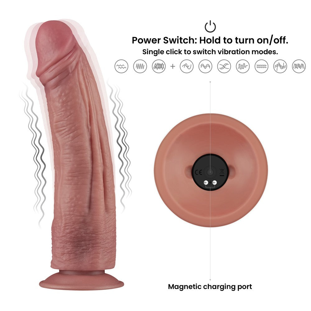 Dildo vibrador de doble densidad de 26,67 cm
