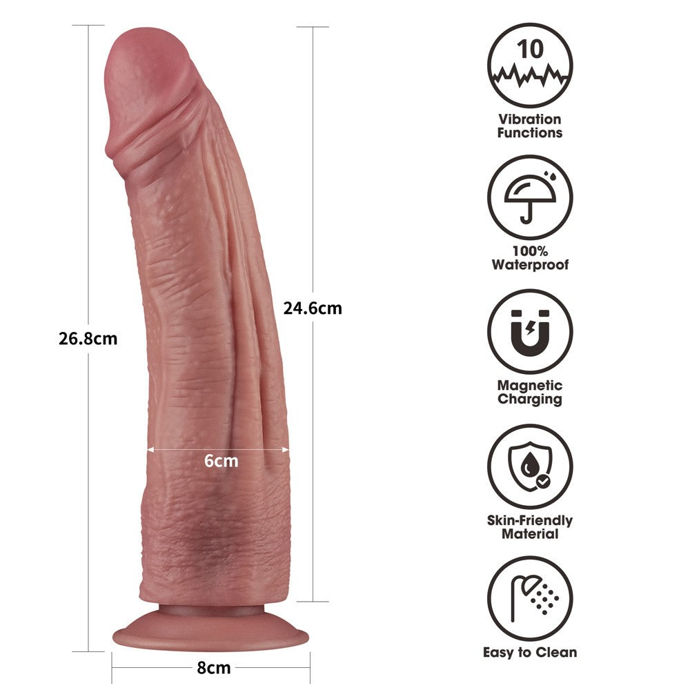 Dildo vibrador de doble densidad de 26,67 cm