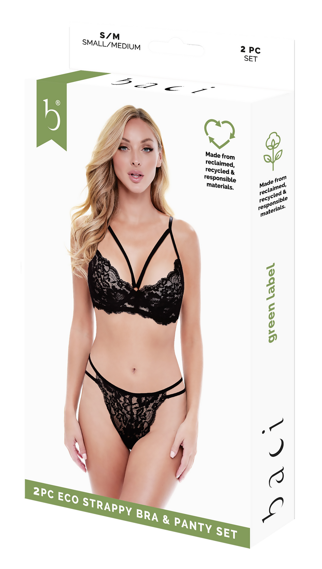 Conjunto de 2 piezas de sujetador y braguita de tirantes finos BACI, color negro