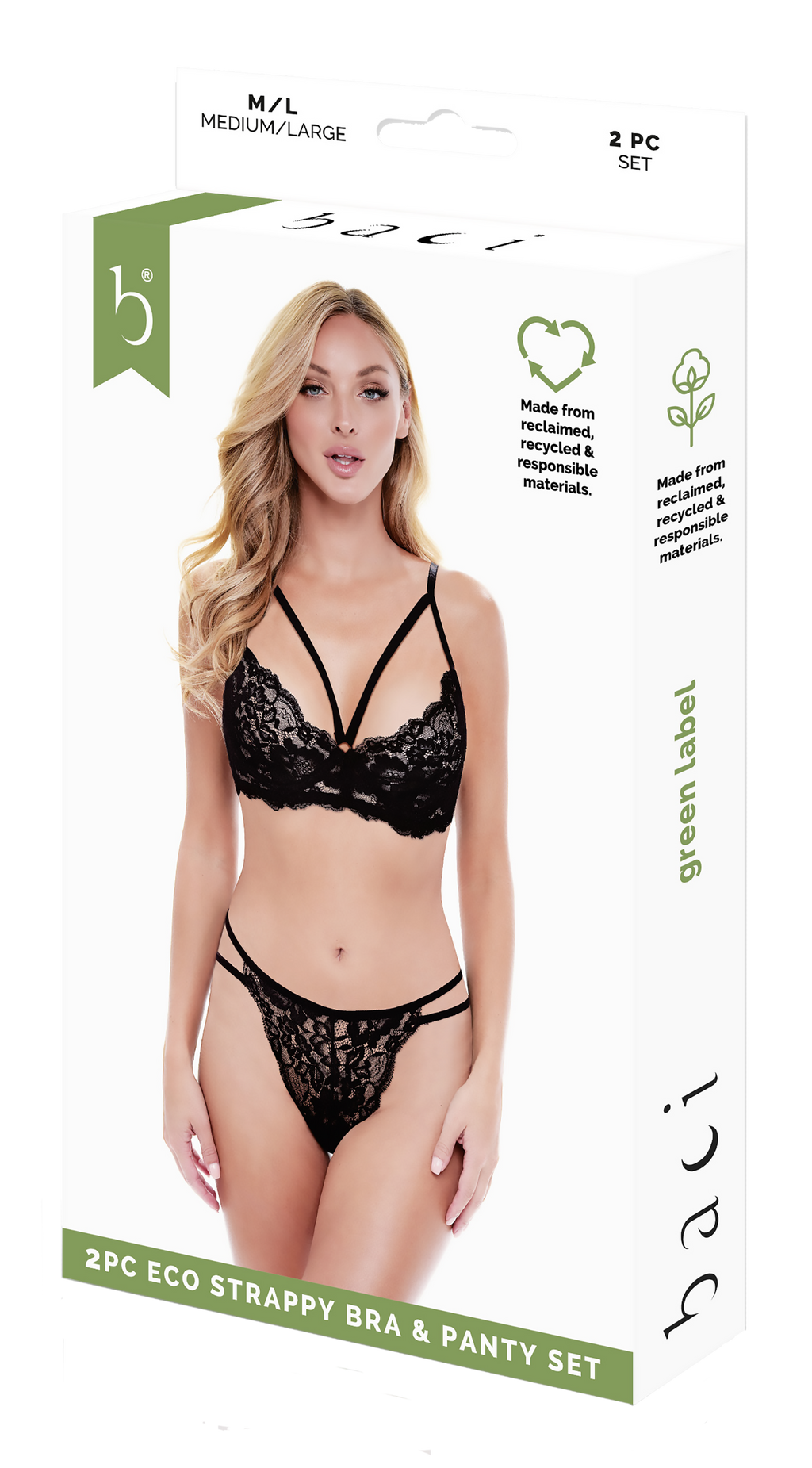 Conjunto de 2 piezas de sujetador y braguita de tirantes finos BACI, color negro