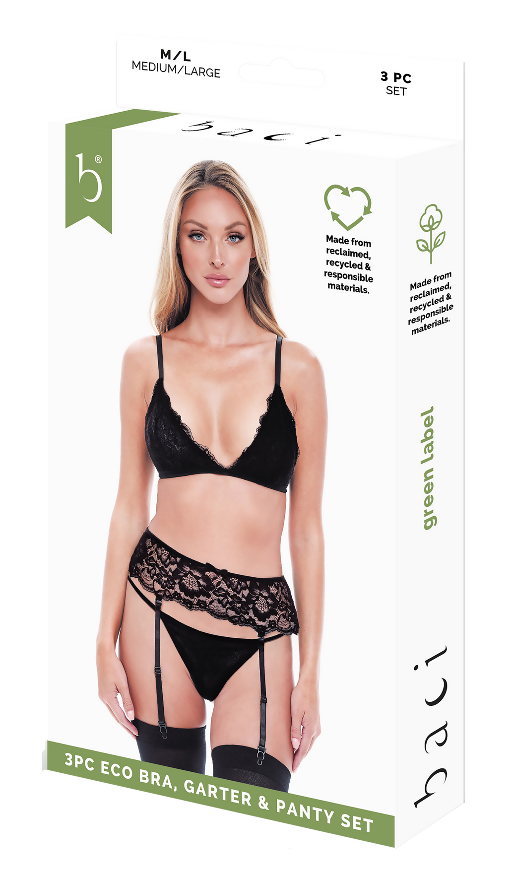BACI 3 PIEZAS DE SUJETADOR, JARDINERA Y BRAGUITA ECO CONJUNTO NEGRO