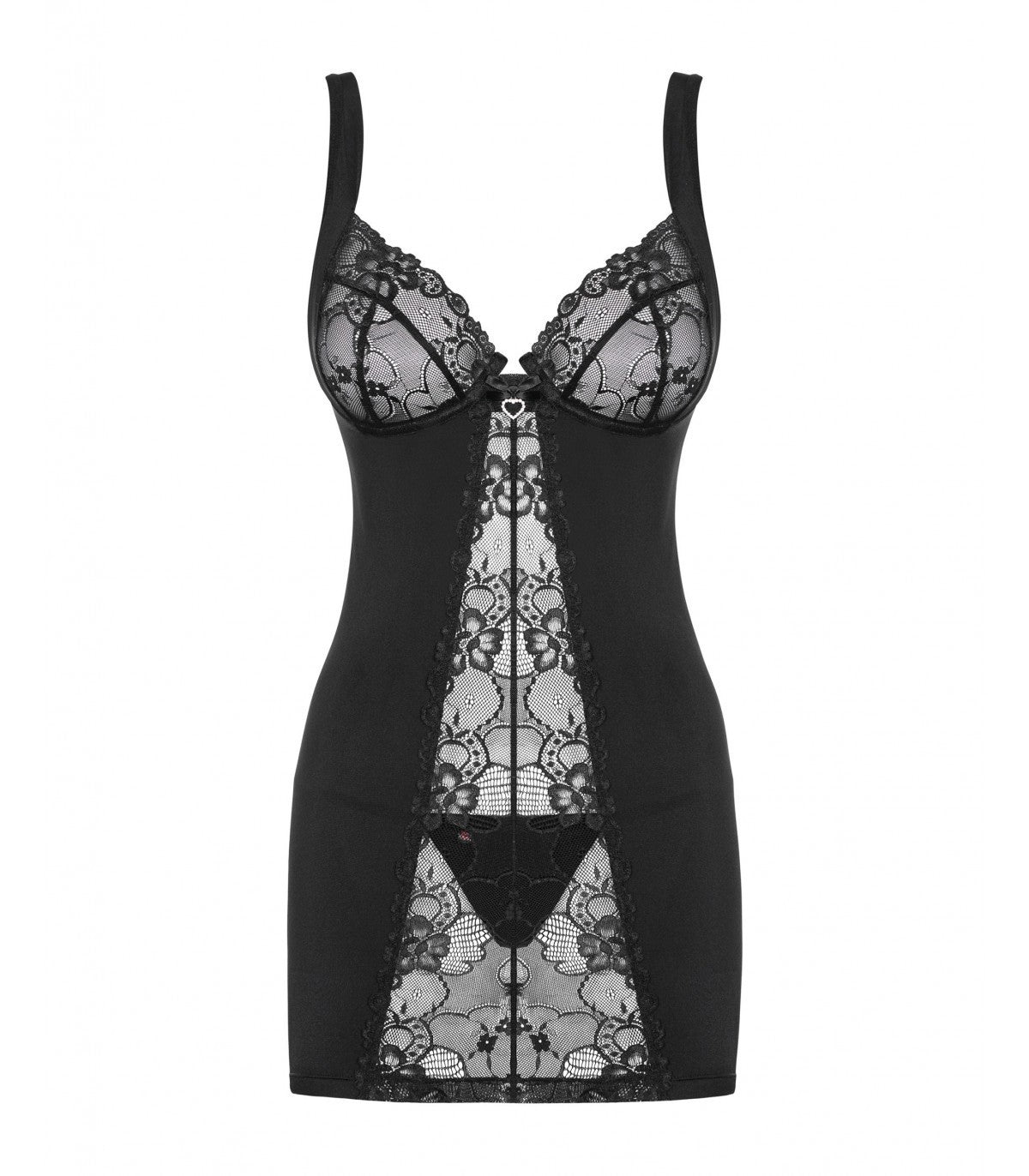CAMISA Y TANGA HEARTINA NEGRO S/M