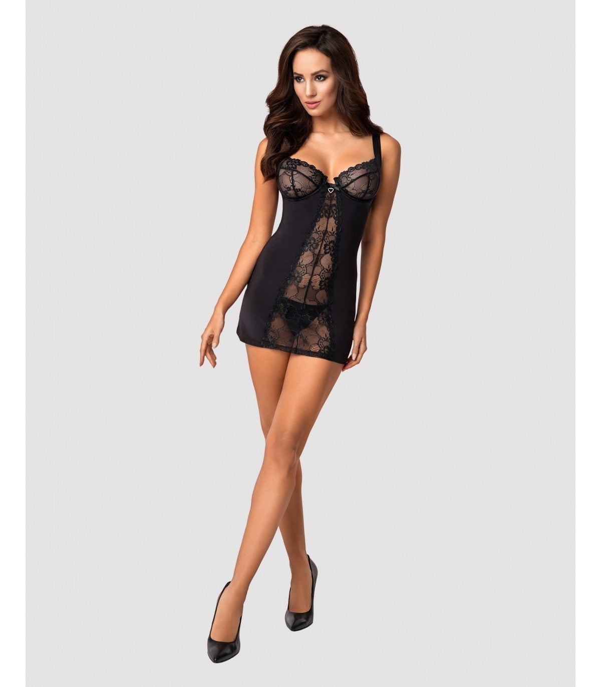 CAMISA Y TANGA HEARTINA NEGRO S/M