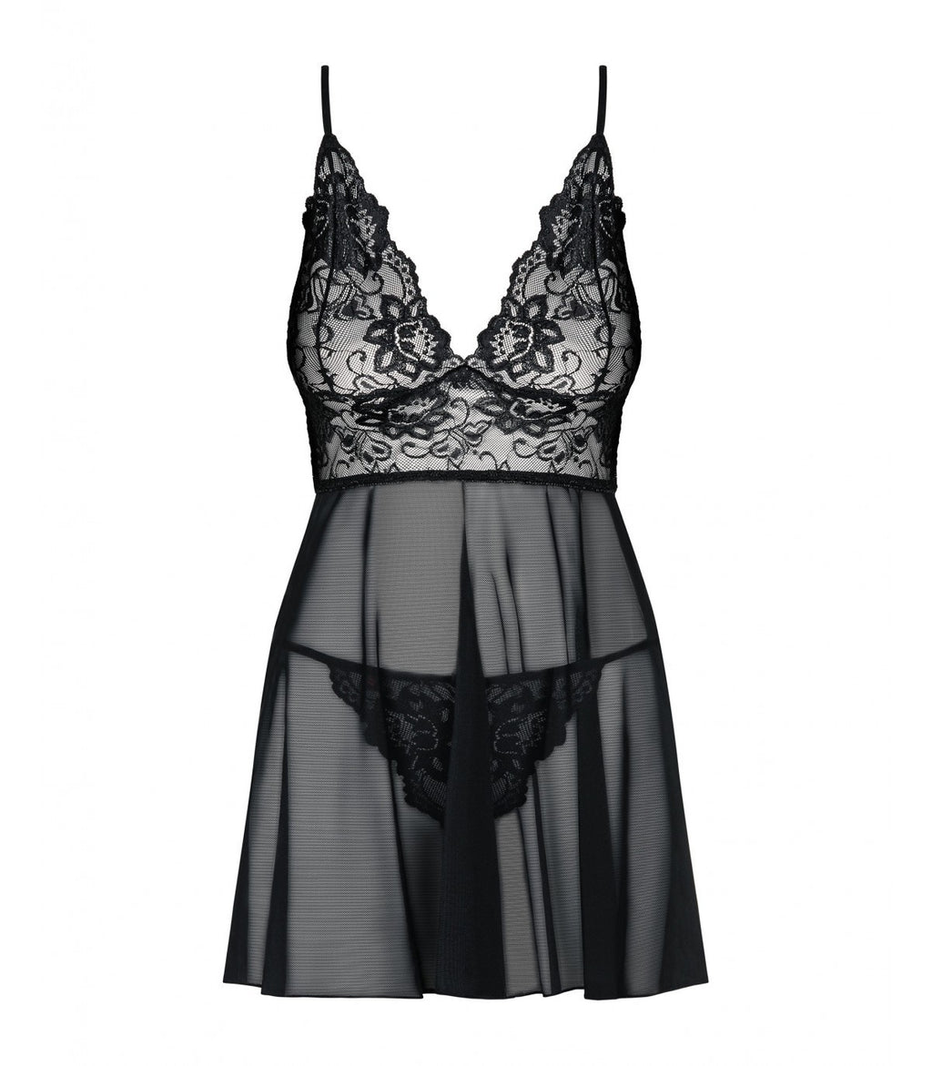 BABYDOLL Y TANGA IDILLIA NEGRO 2XL/3XL