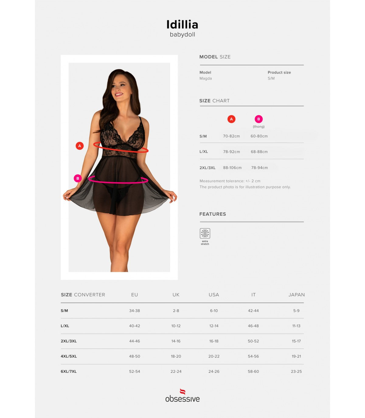 BABYDOLL Y TANGA IDILLIA NEGRO 2XL/3XL