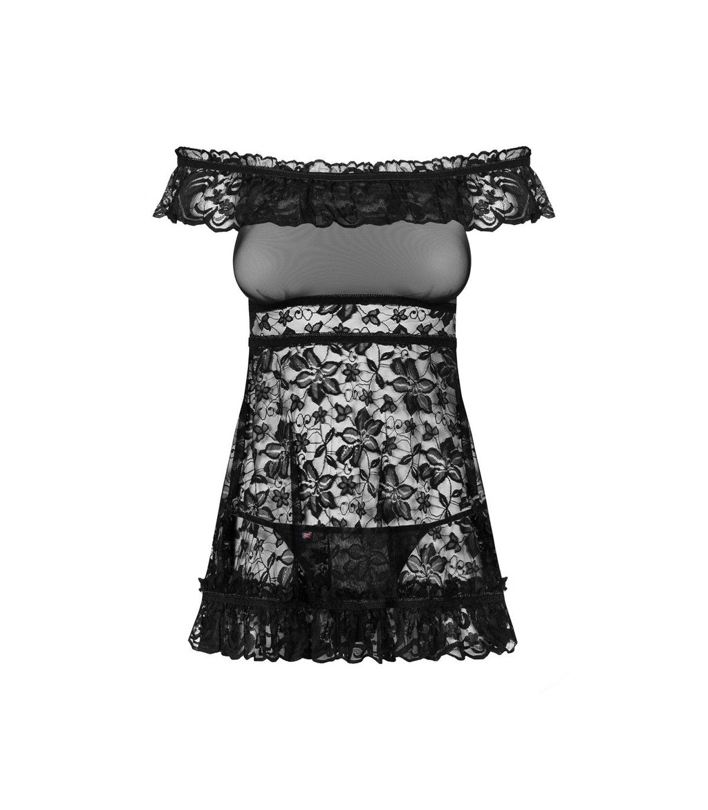 CAMISETA Y TANGA FLORES NEGROS S/M
